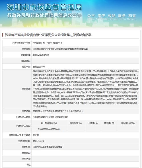 深圳鮮百鮮實業投資福海分公司因銷售過期食品被查，企業投資實業的食品安全防線如何筑牢？
